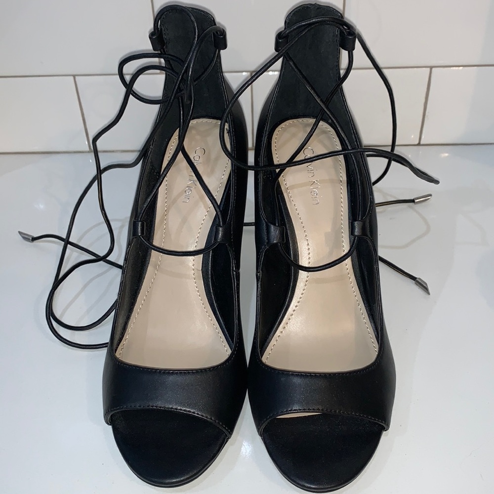 Calvin Klein black lace up heels